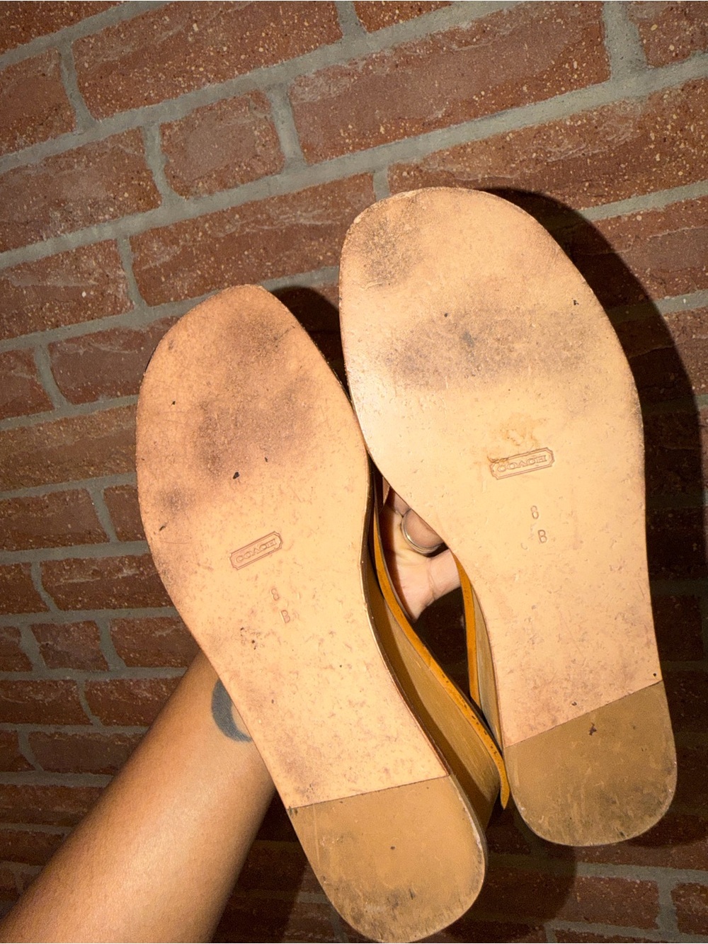 Coach Tan Leather Slide Sandals with Gold Buckle - Women - Picture 10 of 11